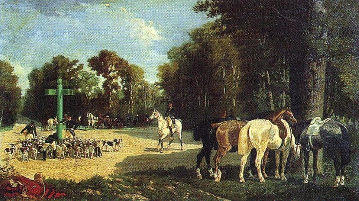 Rendez-vous de chasse de l'équipage du prince de Wagram en forêt de Fontainebleau